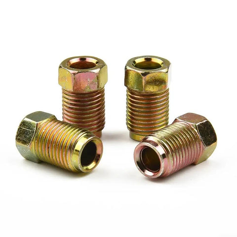 Heavy Duty Brake Line Fittings Kit Two-Way Female Connectors With Four M10 X 1 Nuts For 3/16 Inch Brake Line, steel union adapters