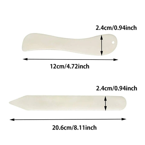 Bone folder creasers from 11 Piece Bookbinding Starter Kit For DIY Crafts with dimensions 12cm and 20.6cm showing sizes.