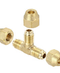 Solid 1/4 Inch SAE Male Flare Tube Fitting Gonna Fit Copper Pipes Perfectly With Top Notch Brass Build And Tight Locking Nuts For Heavy Duty Plumbing And Gear Line Setup, showcasing brass connectors.