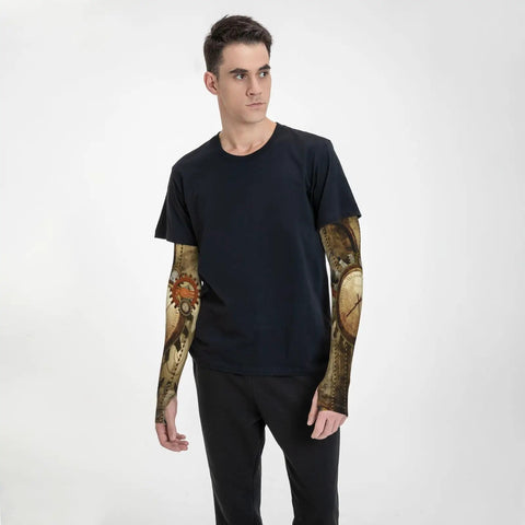 Dope Steampunk Arm Sleeves With Killer Clockwork Graphics Built From Chill Breathable Polyester Spandex Blend Offering Sweet Sweat Wicking Comfort For Crushing Outdoor Runs