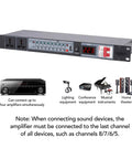 Smooth Sailing Ahead With This 10 Outlet Power Sequencer Conditioner Boasting Independent Switches Crisp Digital Readout And Rock Solid Surge Protection For Home Audio Studio Theater Or Podcast Rig, close-up view of LCD display and outlets.