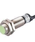 M12 Inductive Proximity Sensor Switch PR12 2DC Cylindrical Detector With 2mm Sensing Distance DC 12 24V 2 Wire Normally Closed Shield Flush Mount CE Certified Heavy Duty Industrial Sensor, close-up threaded metal body