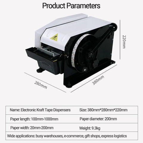 Close-up of Heavy Duty Semi Automatic Gummed Kraft Tape Dispenser Runs Like Clockwork With Zero Plug Hassle Chews Through Packaging Rolls Smoothly For Fast Box Sealing Up To 100 Mm Width Sturdy Reliable.