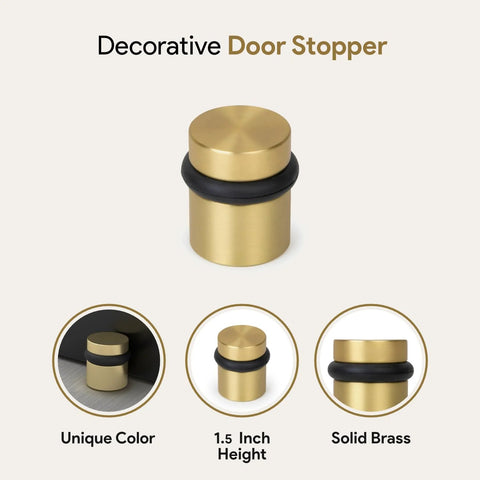 Floor Door Stopper With Mounting Hardware Included Satin Brass 1.5 Inch Wall Protector Prevents Door Knob Contact And Wall Damage Quick Install