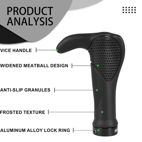 Lock On Mountain Bike Grips With Bar Ends featuring anti-slip granules, ergonomic design, and aluminum locking ring, ideal for control
