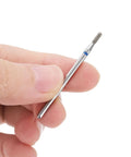Hand holding 120-140 Grits Diamond Grinding Bit With 1.8mm Cylindrical Ball Head and 2.35mm Shank, close-up view.