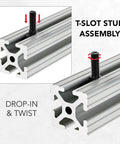 Drop In T Slot Hammer Head Stud Bolt 5/16-18 X 1 Inch With 5/16 Hex Nut And Washer assembly on aluminum extrusion 80/20 15 Series
