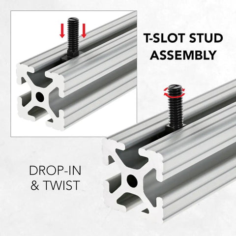Drop In T Slot Hammer Head Stud Bolt 5/16-18 X 1 Inch With 5/16 Hex Nut And Washer assembly on aluminum extrusion 80/20 15 Series