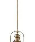 Alt Tag: Basel 1 Light Pendant Fixture In Burnished Brass Finish With Clear Glass Shade For Modern Living Rooms Hallways Dining Areas And Kitchen Islands That Pop 1 Light Ceiling Pendant Lamp, front view