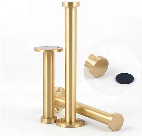 Modern Brass Furniture Legs With Brushed Copper Finish 120mm for sofa cabinet TV stand bar, shown with floor protectors.