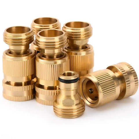 Garden Hose Quick Connectors Three Quarter Inch Brass Easy Connect Hose Adapter Kit with Five Male and Female Connectors