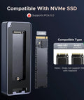 Hot Swap External M.2 NVMe SSD Enclosure With Thunderbolt 5 Support and Active Cooling Fan showing 2280 SSD compatibility.