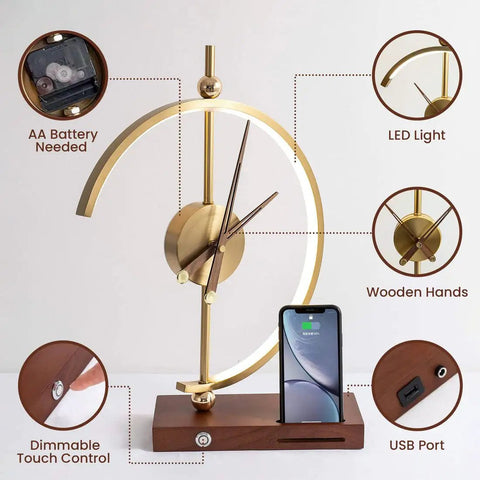 All In One Desk Lamp With Wireless Charger And Built In Clock Modern Art Deco Boss Level Office Light with phone charger