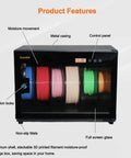 Keep Filaments Fresh With A 6 Spool Airtight Dry Box Humidity Control, Transparent Glass Door And Aluminum Alloy, shown on display.
