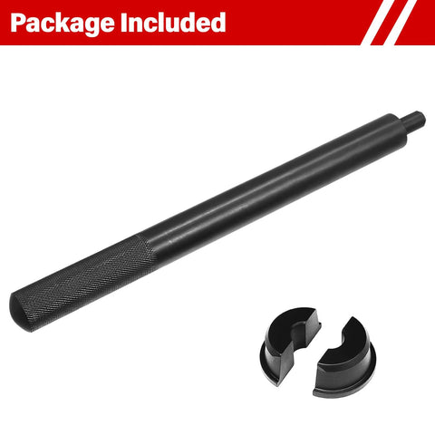 Plobeda wheel bearing race tool set with knurled black steel handle and two split race adapters for Harley Davidson