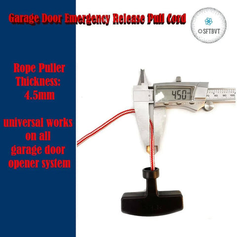 Garage Door Emergency Release Pull Cord 4.5mm thick being measured with caliper, durable handle, 1 meter long, compatible with most openers
