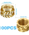 M3 Heat Set Brass Threaded Inserts for Plastic, knurled embedding nuts for 3D printing, dimensions and quantity shown