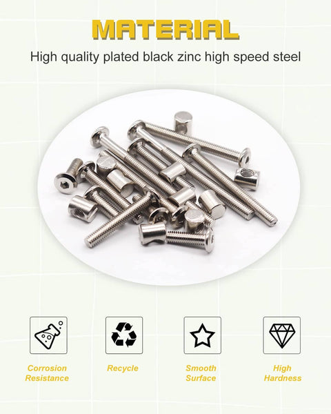 Heavy Duty Crib Screw Hardware Replacement Kit 28 Piece Set With M6 20 40 60 80 mm Hex Drive Socket Cap Screws And Barrel Nuts