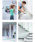 Using Self Leveling Laser Level With 4x360 Degree Green Cross Lines For Whole Room in tiling and wall installations