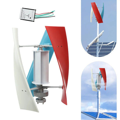 100W Vertical Axis Wind Turbine With Smart Controller And Permanent Magnet Generator Low Noise Helical Windmill Blue White Red