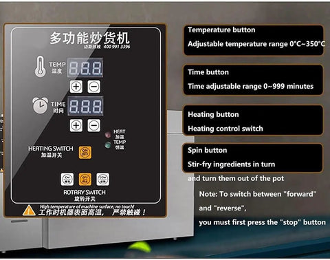 Control panel of Top Shelf 4000 G Commercial Coffee Roaster Machine With Automatic Timing And Non Stick Drum for precise settings.