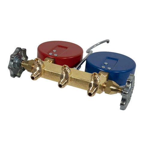 Professional Two Valve Refrigerant Manifold Gauge Set Featuring Polished Polycarbonate Faces Sweet For R32 A2L R454B R410A Servicing Geared Toward Hvac Crews Chasing Rock Solid Pressure Readings Every Time On The Job Site