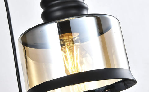 Close-up of amber glass shade from Three Light Modern Glass Pendant Chandelier for Dining Room and Kitchen Island with Amber Glass Shades.