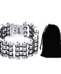 Men's 316L Stainless Steel Chain Bracelet In Silver Black Finish For Gearheads And Riders, Durable Jewelry with pouch