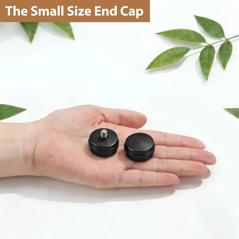 Small Size End Cap Replacement Finials Set Of 2 Black For Curtain Rods Easy Install For Standard Three Quarter Inch Rods With 0.47 Inch Screws Durable Metal Finish on hand