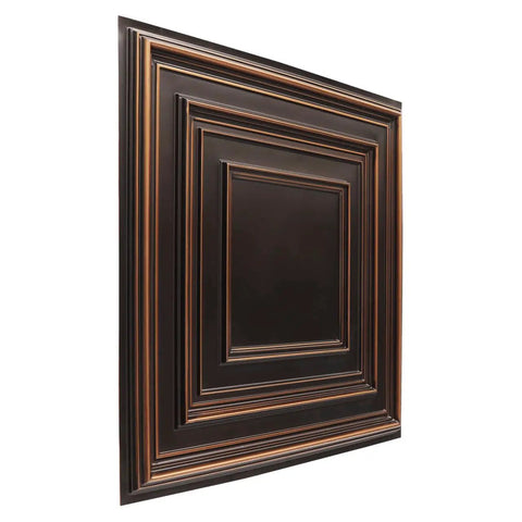 PVC Ceiling Tile 2x2 Lay In Or Glue Up Covers 40 Sq Ft Antique Copper 10 Piece With Dope Tin Look No Metal Echo Easy Install Drop In Grid System Class A Fire Rated, side view detail of decorative panel