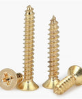Boss Grade Pro Brass Countersunk Flat Head Phillips Self-Tapping Wood Screws M5x16, 10 Pack, Dual-End Locking Threads