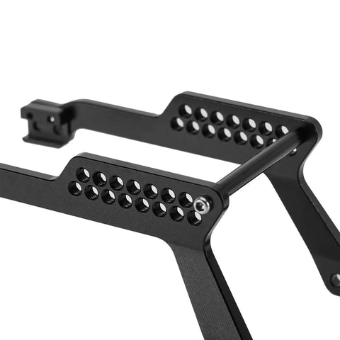 Close-up of Aluminum RC Crawler Chassis Frame For TRX4M 1 18 Scale Universal LCG Style showing detailed CNC milled holes