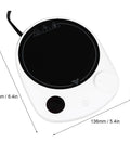 This Solid Electric Mug Warmer Boasts Four Heat Presets To Keep Your Daily Brew Piping Hot All Day Long Featuring Smart Auto Shut Off Protection And Fast Heating With A Sleek White Top For Desk Setup, showing 6.4 x 5.4 inch black tempered surface.