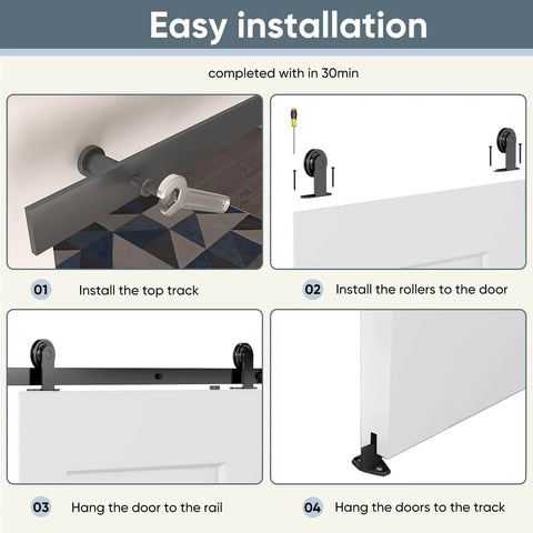 Step-by-step installation of 36x84 Inch White Primed Sliding Barn Door With 6 Ft Hardware Kit And Handle, One-Panel Solid Core Composite Interior Door Slab, Paintable Surface, Preassembled For Easy No-Fuss Install, Durable And Sturdy