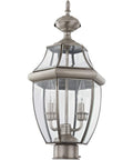 Monterey Two Light Outdoor Post Head Light In Brushed Nickel Finish With Solid Brass Construction And Clear Beveled Glass Classic Outdoor Lantern