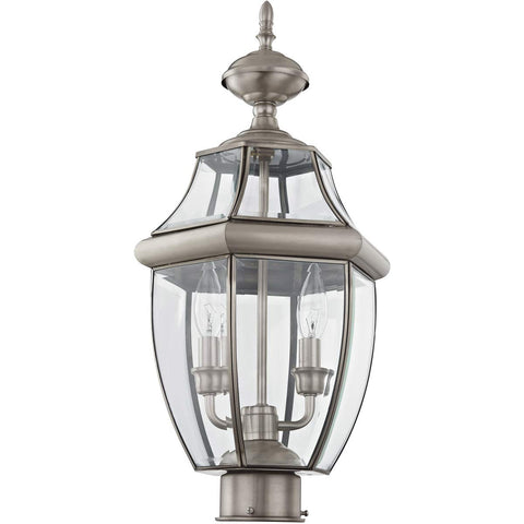Monterey Two Light Outdoor Post Head Light In Brushed Nickel Finish With Solid Brass Construction And Clear Beveled Glass Classic Outdoor Lantern