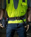 Person wearing 2 Inch Wide Electrician Tool Belt, Adjustable Up To 48 Inch Waist, Beefy Nylon Webbing With Quick Release Metal Buckle