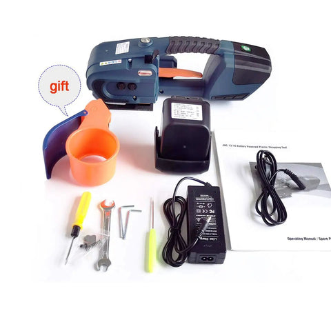 Legit Electric Strapping Machine For Half To Five Eighth Inch PP PET Strap Handheld Banding Tool with accessories and battery.