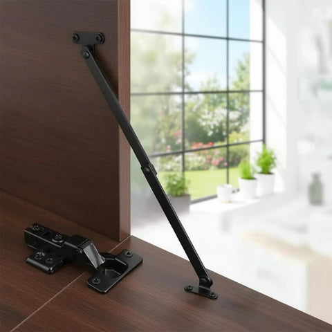 Two Pack Lid Support Hinges, Rotatable Folding Black Cabinet Hinges With Soft Close Locking, Heavy Duty Iron Hinges installed