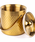 Gold Double Wall Insulated Ice Bucket With Lid And Scoop Keeps Drinks Frosty All Night Long Backyard Bash Essential Heavy Duty Stainless Steel Design Squad Approved, showing lid open.