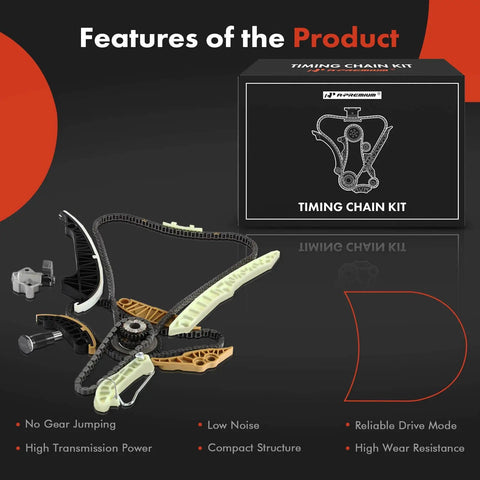 Engine Timing Chain Kit With Tensioner Guide For DOHC 2.0L EA888 Engines, product features and components displayed