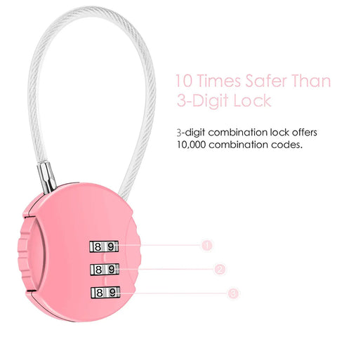 Two Pack 3 Digit Combination Padlock Outdoor Waterproof Lock in pink showing dial and cable for school gym lockers and storage use.