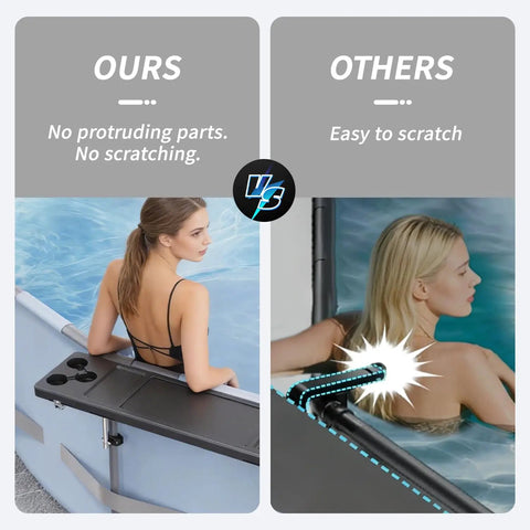 Comparison of Six Cup Holder Poolside Bar Table For Folding Above Ground Pools Portable Swim Up Bar With Storage Bag with a regular pool edge.