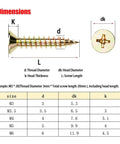 No Sweat Zinc Plated Carbon Steel Countersunk Self Tapping Wood Screws Phillips Drive dimensions chart and measurements
