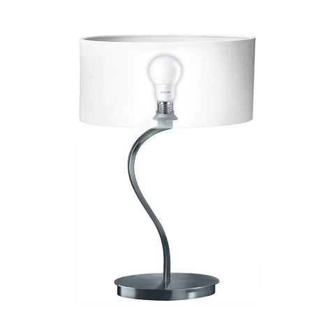 Table lamp with bright 800 lumen A19 frosted LED bulb 5000 Kelvin 9 watt 60 watt equivalent non dimmable E26 base lit inside shade