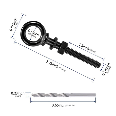 Dimensions of Five Pack 1/4 Inch T316 Stainless Steel Eyebolts For Beefy, Heavy Duty Lifting And Rigging in marine grade set