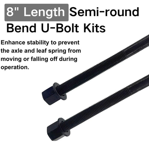 4 Pack Rear Leaf Spring Axle U-Bolts Kit for Select Models 3-1/8 in W x 8 in L Heavy Duty U-Bolts close-up view of bolts on white