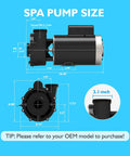Heavy Duty Spa Pump Motor Replacement For Hot Tubs Single Speed 56 Frame 4Hp 220 Volt Straight Swap compatible dimensions and sizing details.