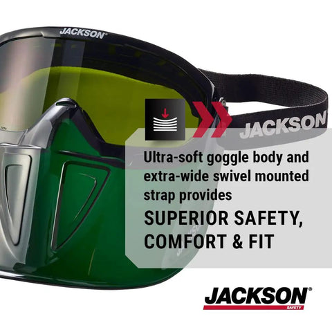 Flip Up Shield Safety Goggles With Anti Fog Lenses, Fits Over Glasses, Indirect Vents, ANSI Z87.1, green lens with strap