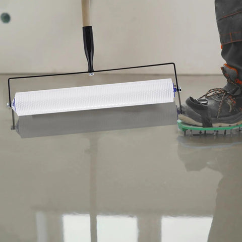 Pro Grade Self Leveling Concrete Tool Kit For Smooth Cement Floors With Spike Shoes And Roller Needle 13mm Durable PE Roller in use
